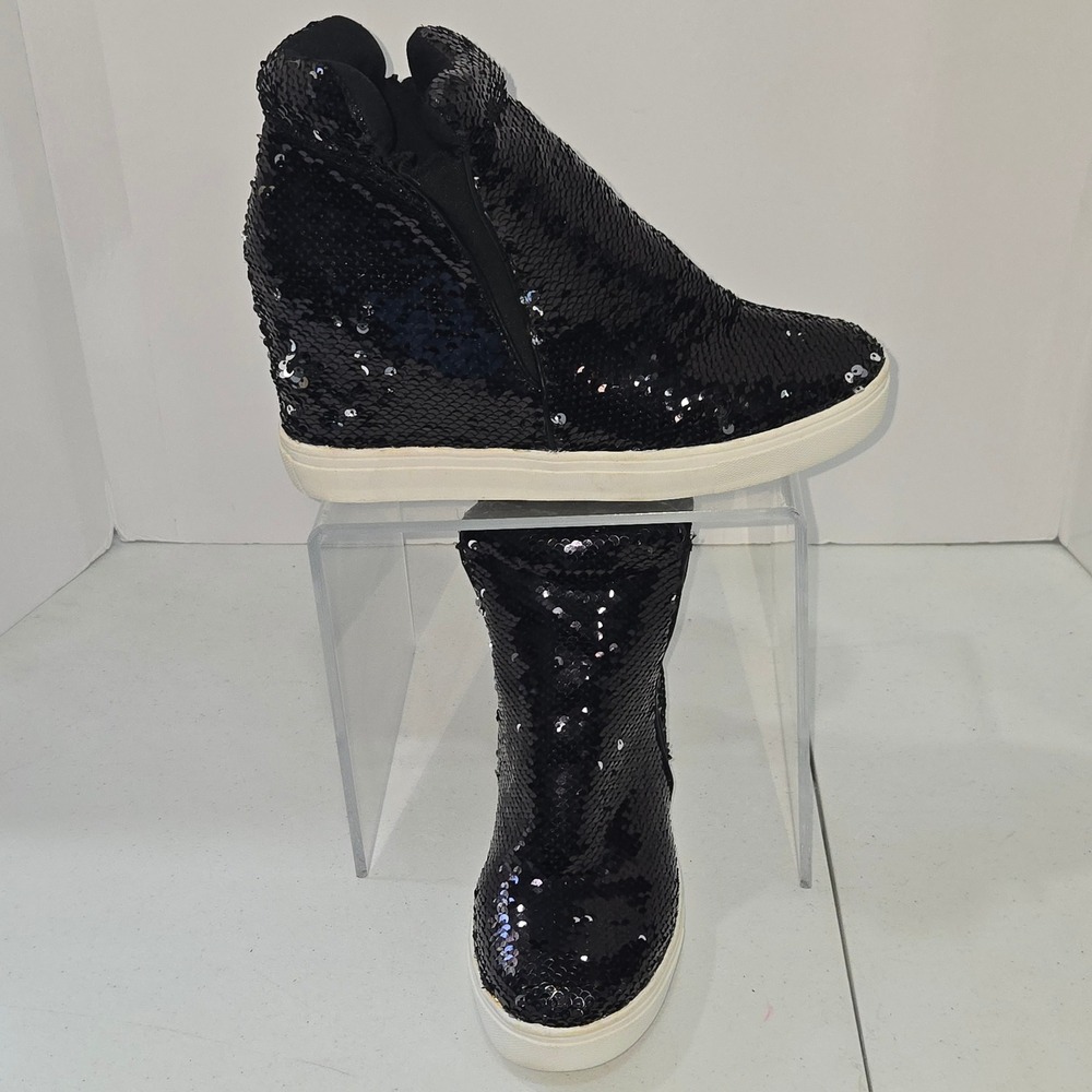 Cape Robbin Black Sequin Wedge Sneakers High Top Platform Shoes Womens Size 9